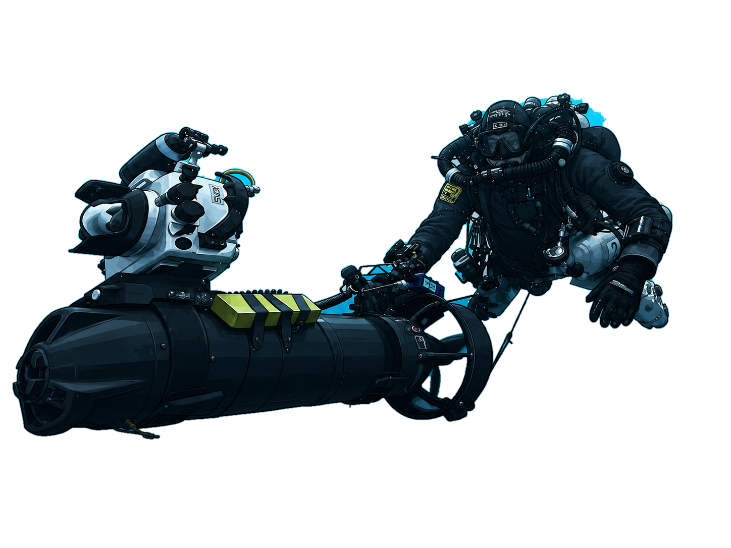 Technical diver with scooter