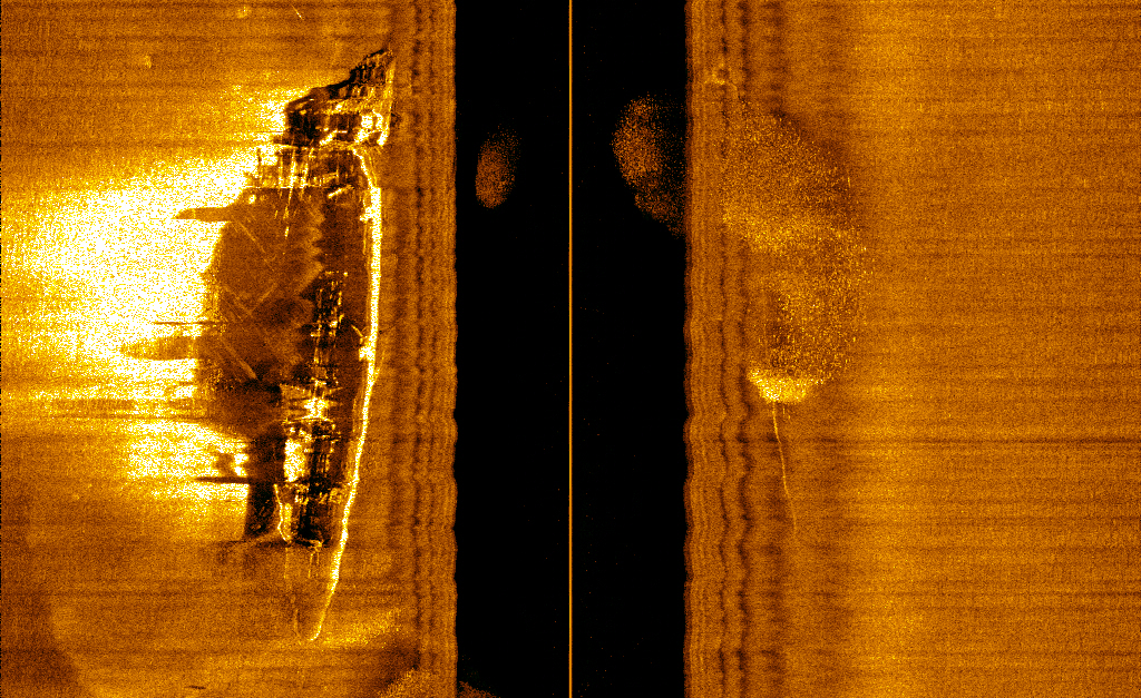 Side-scan sonar image of HMS Nottingham on the seabed